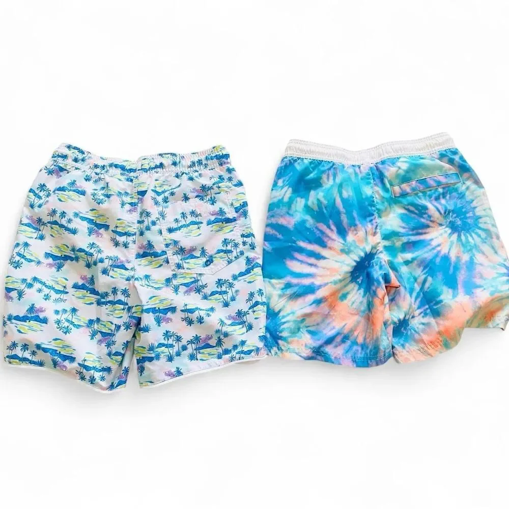 Cat & Jack Boys XL 14 Swim Trunks Lot 2 Tropical Palm Tie Dye Board Shorts